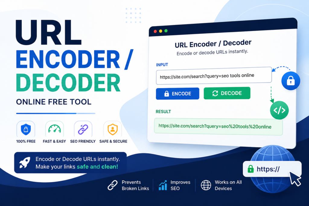 URL Encoder Decoder Online Free Tool featured image showing secure URL encoding and decoding interface