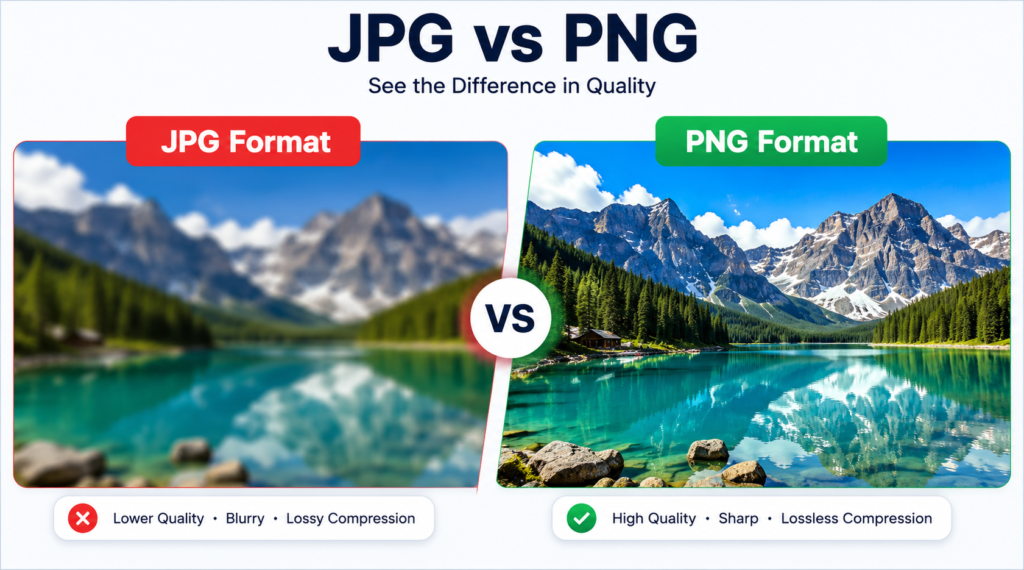 Difference between JPG and PNG image quality formats